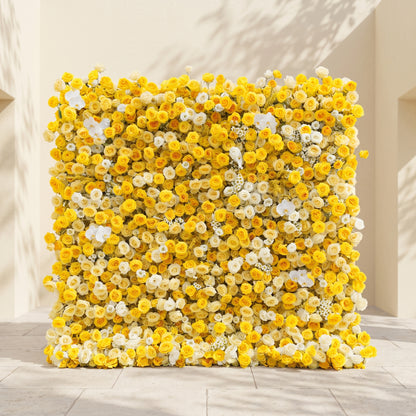 Zorova: Luxury 5D Lemon Yellow &amp; White Silk Floral Wall Backdrop for Vibrant Summer Events