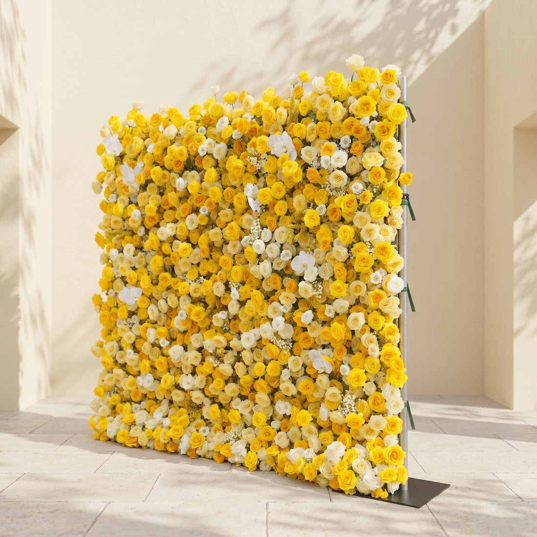 Zorova: Luxury 5D Lemon Yellow &amp; White Silk Floral Wall Backdrop for Vibrant Summer Events
