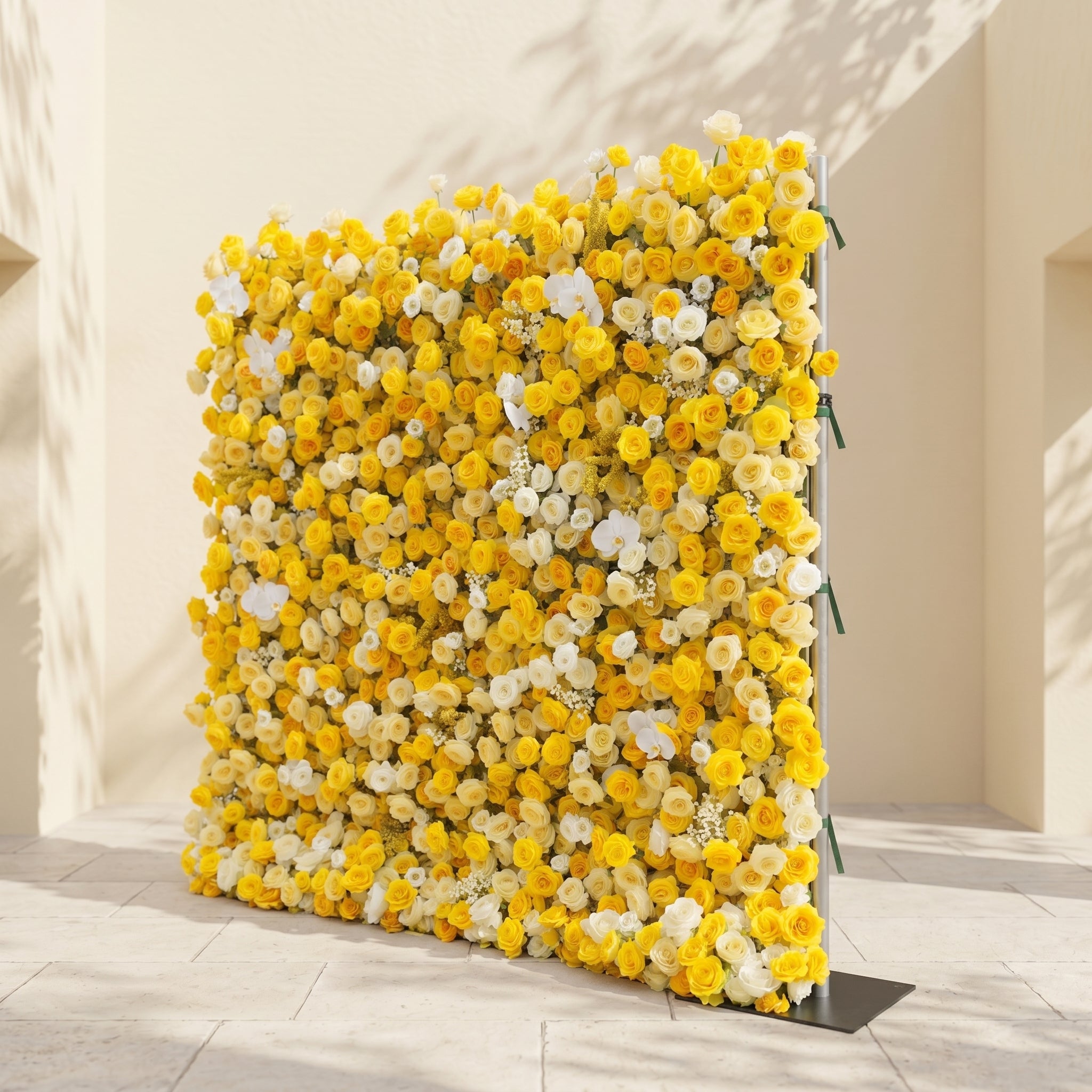 Zorova: Luxury 5D Lemon Yellow &amp; White Silk Floral Wall Backdrop for Vibrant Summer Events