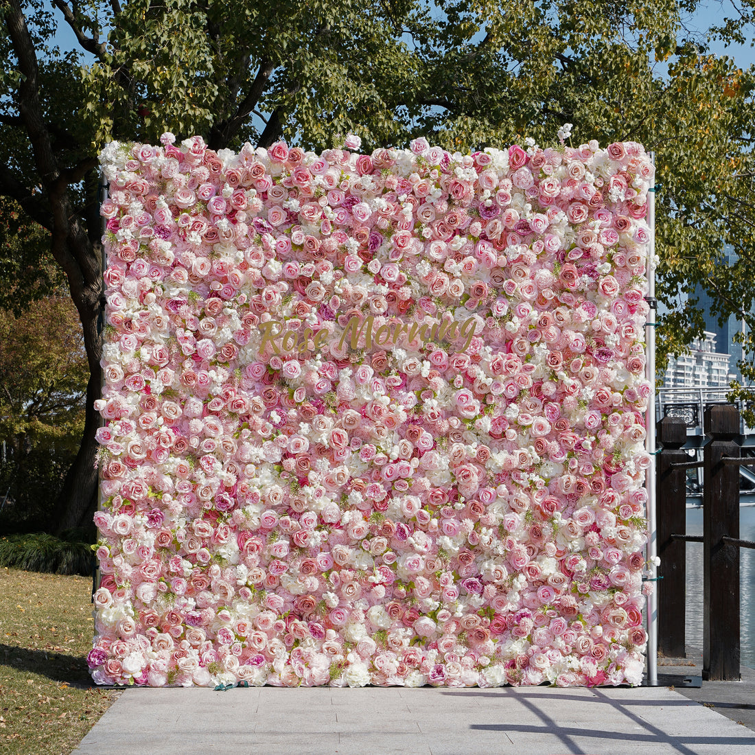 Flower Wall,Artificial Flower,Rolling Up Curtain Flower Wall,Aapo: 3D Fabric Artificial Flower Wall Rolling Up Curtain Flower Wall R110 - 8ft*8ft,Rose Morning