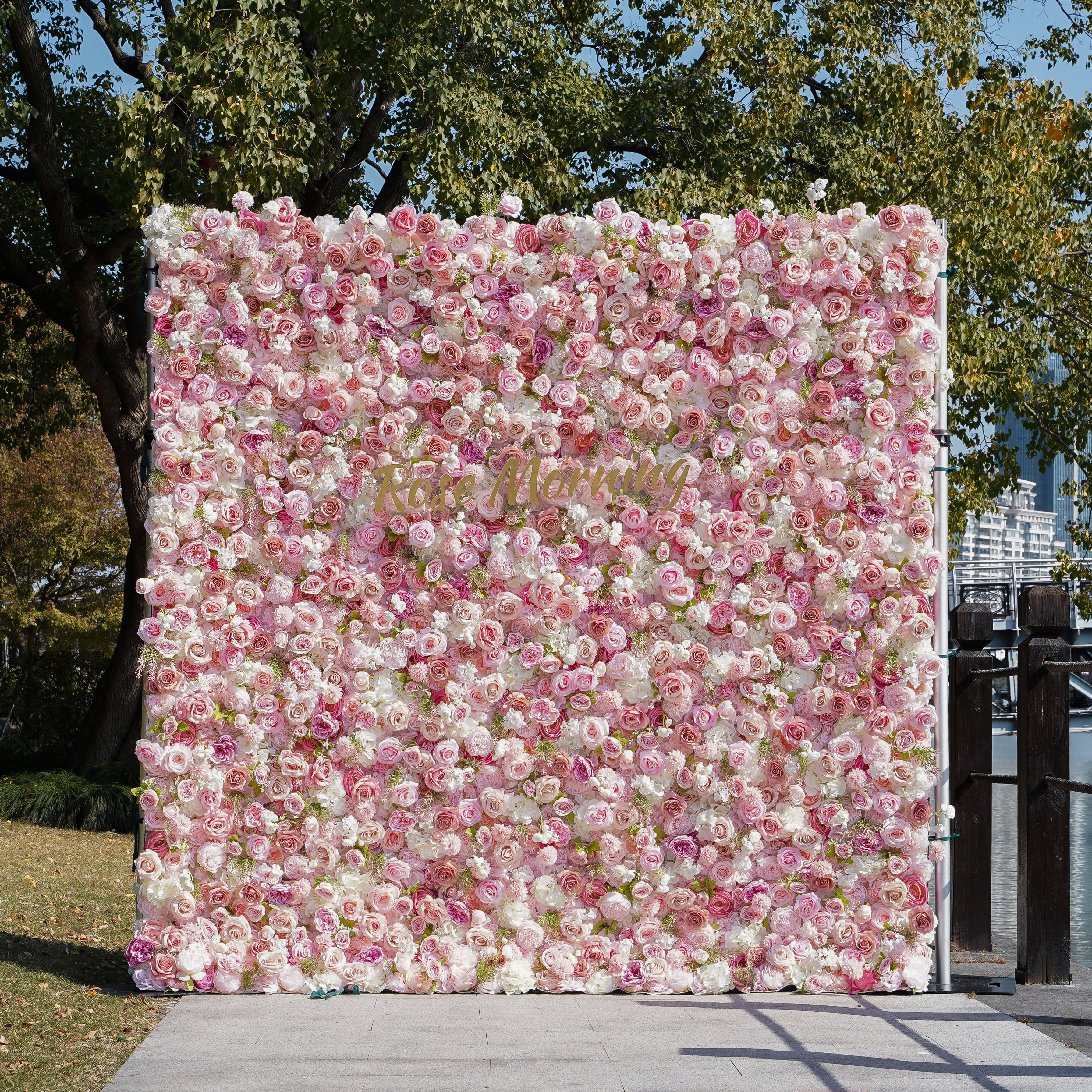 Flower Wall,Artificial Flower,Rolling Up Curtain Flower Wall,Aapo: 3D Fabric Artificial Flower Wall Rolling Up Curtain Flower Wall R110 - 8ft*8ft,Rose Morning