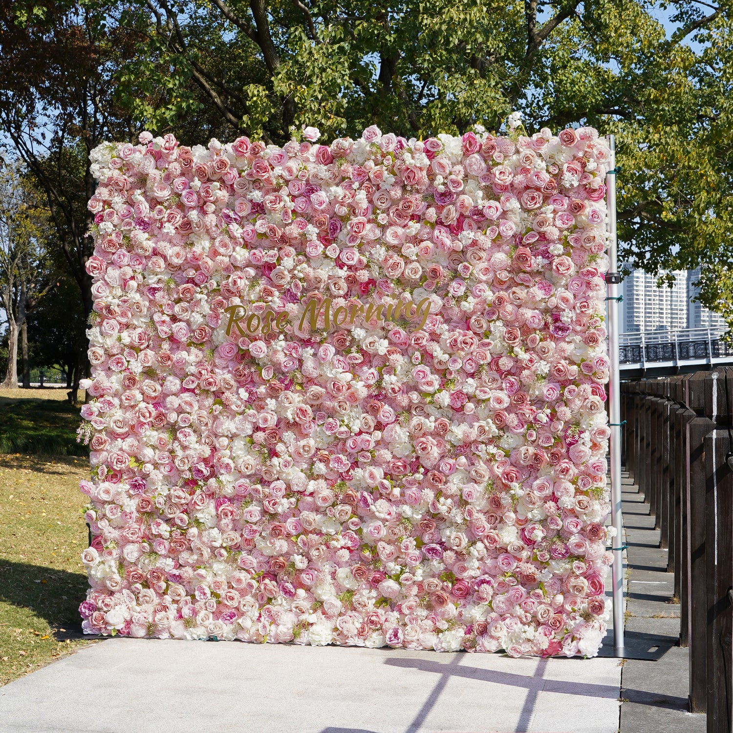 Flower Wall,Artificial Flower,Rolling Up Curtain Flower Wall,Aapo: 3D Fabric Artificial Flower Wall Rolling Up Curtain Flower Wall R110 - 8ft*8ft,Rose Morning