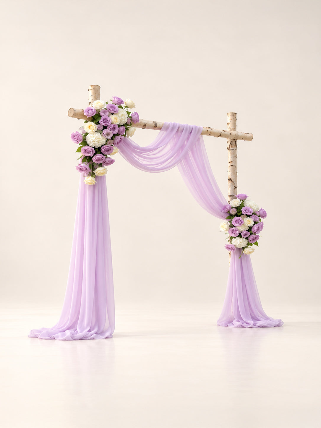 Kiva： Romantic Purple Rose Wedding Arch Flowers Swag with Sheer Drapes Set for Luxury Ceremony Decor