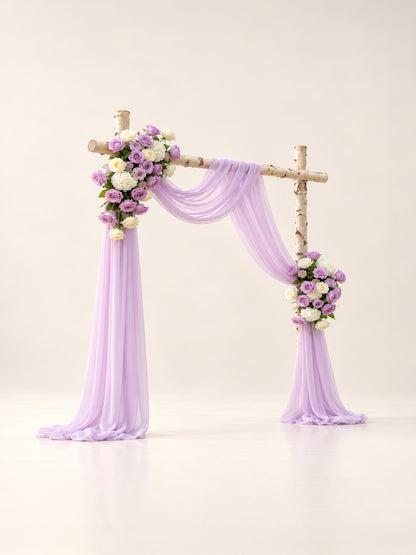 Kiva： Romantic Purple Rose Wedding Arch Flowers Swag with Sheer Drapes Set for Luxury Ceremony Decor