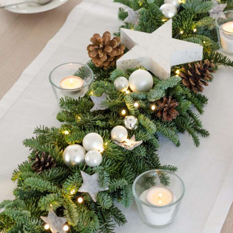 71 Inches Table Centerpiece with Evergreen, Pine Cones and Candle Accents