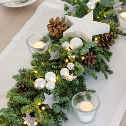 71 Inches Table Centerpiece with Evergreen, Pine Cones and Candle Accents