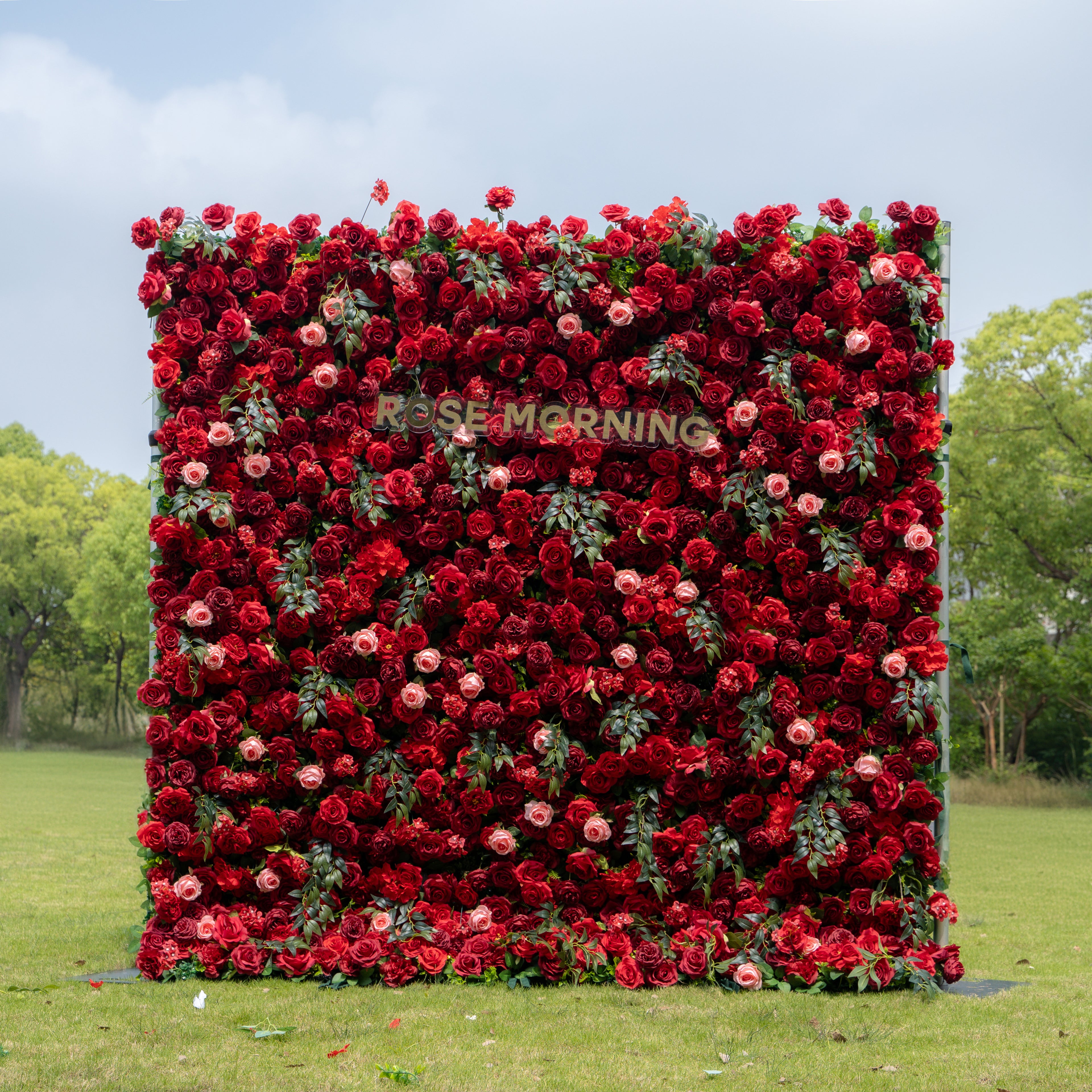 CP Aileen: One Fabric Backdrop Artificial rolling up flower wall+ 1 Flower Wall Stand