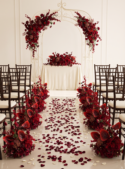 Lunelle：Berry &amp; Burgundy Artificial Rose Arrangements, Wedding Aisle &amp; Table Decor Realistic Silk Flowers with Stable Base,Reusable,Ideal for Indoor Outdoor Ceremonies,Parties &amp; Table Centerpieces