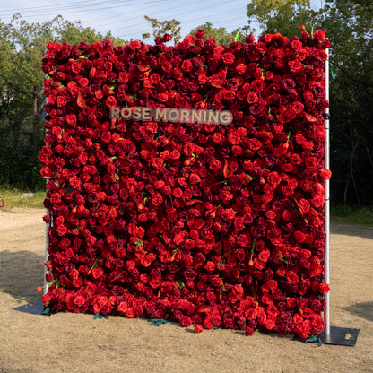 Annelise: 5D Pure Red Silk Rose with Blue hydrangeas Flower Wall Roll-Up Fabric Backdrop for Elegant Weddings &amp; Events Decoration