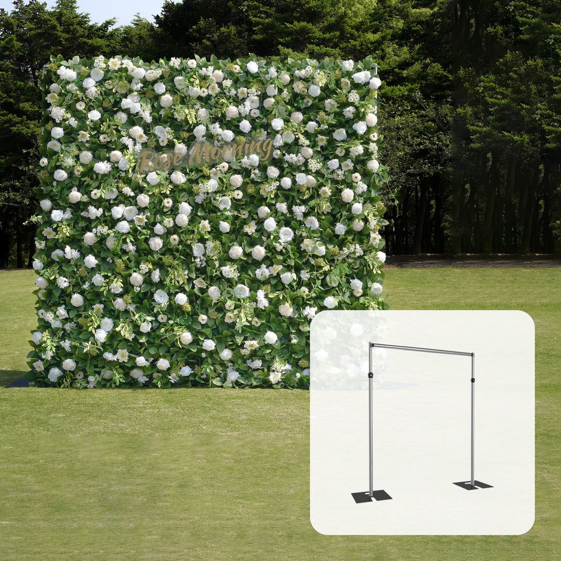 CP April with Stand: One Fabric Backdrop Artificial rolling up flower wall+ 1 Flower Wall Stand