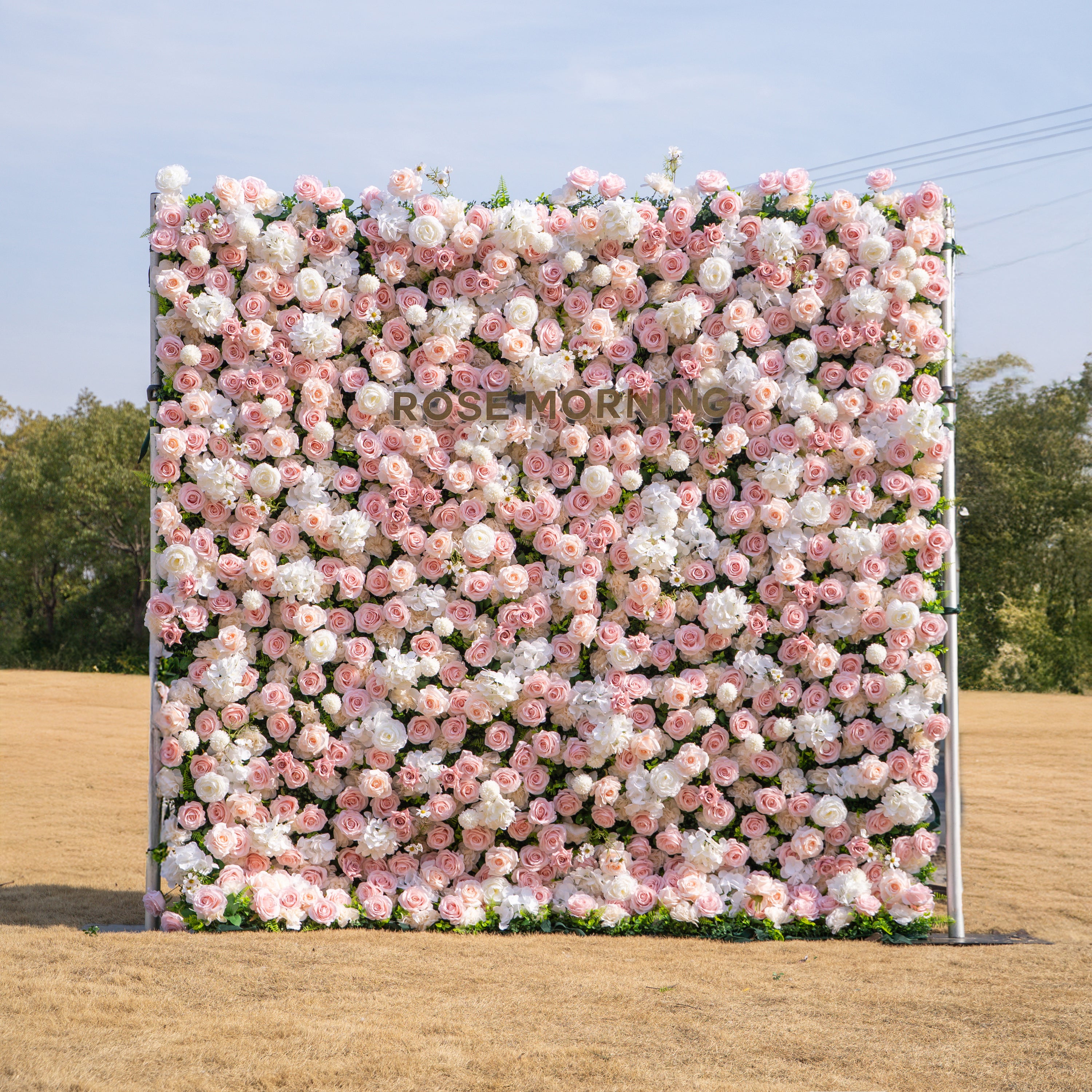 Solara: 3D Elegant Ivory &amp; Blush Rose Silk Flower Wall Curtain for Wedding Ceremony &amp; Events Decor