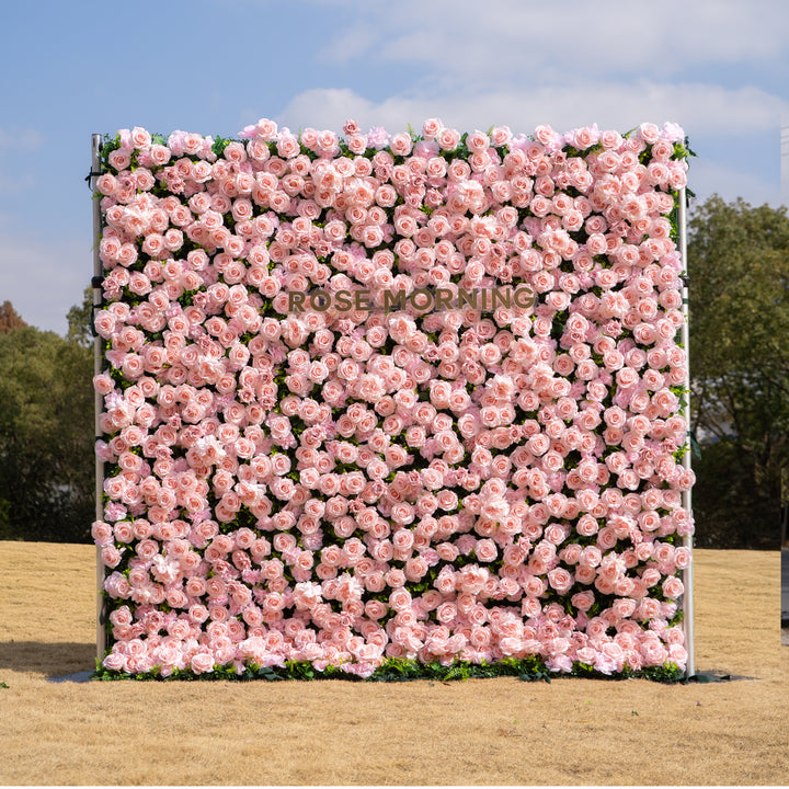Aurelle: 3D Blush Pink Silk Rose Roll-Up Fabric Flower Wall for Wedding Parties & Events
