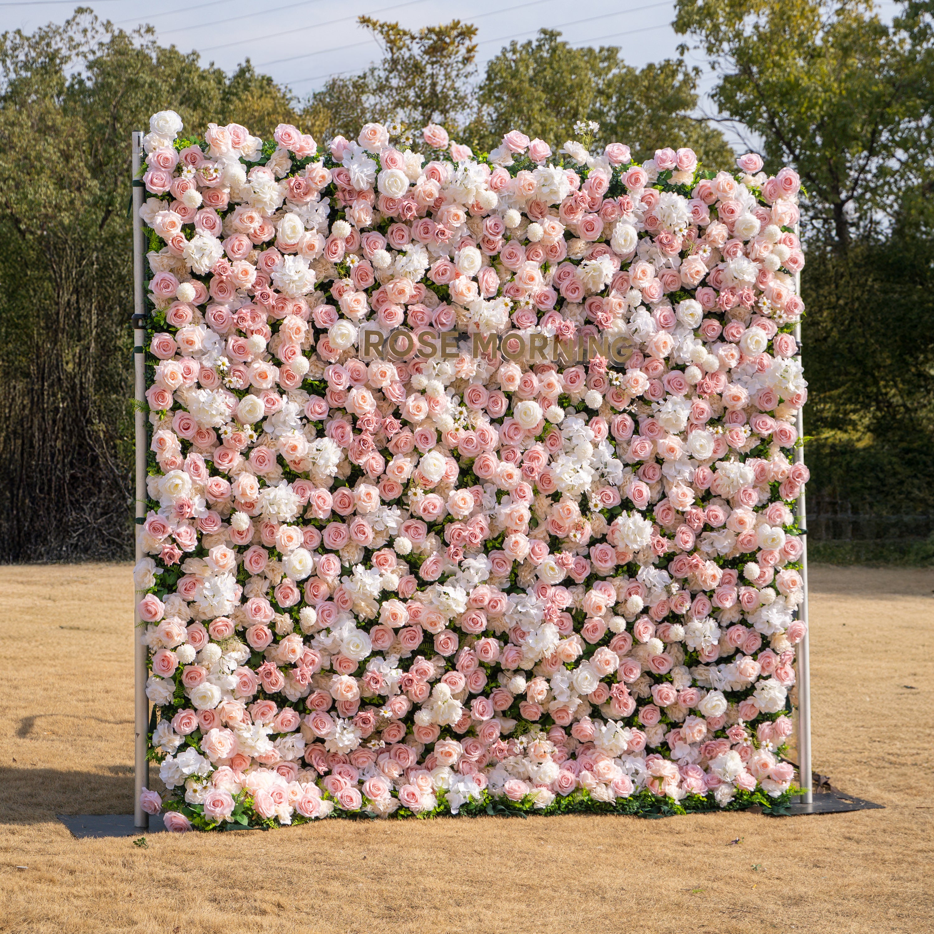 Solara: 3D Elegant Ivory &amp; Blush Rose Silk Flower Wall Curtain for Wedding Ceremony &amp; Events Decor