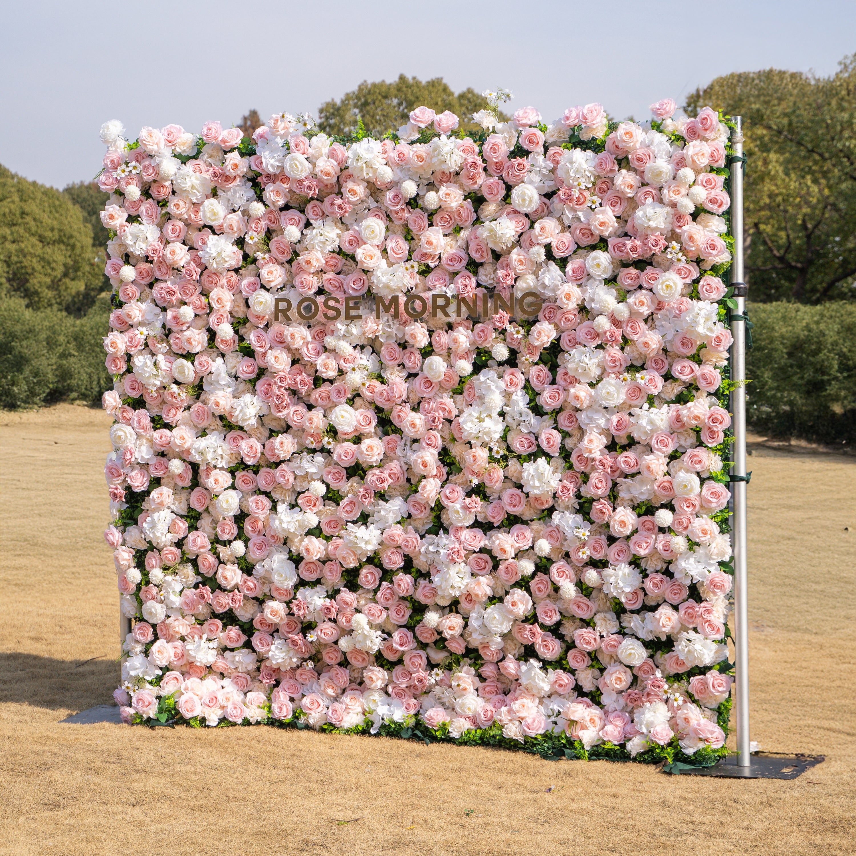 Solara: 3D Elegant Ivory &amp; Blush Rose Silk Flower Wall Curtain for Wedding Ceremony &amp; Events Decor