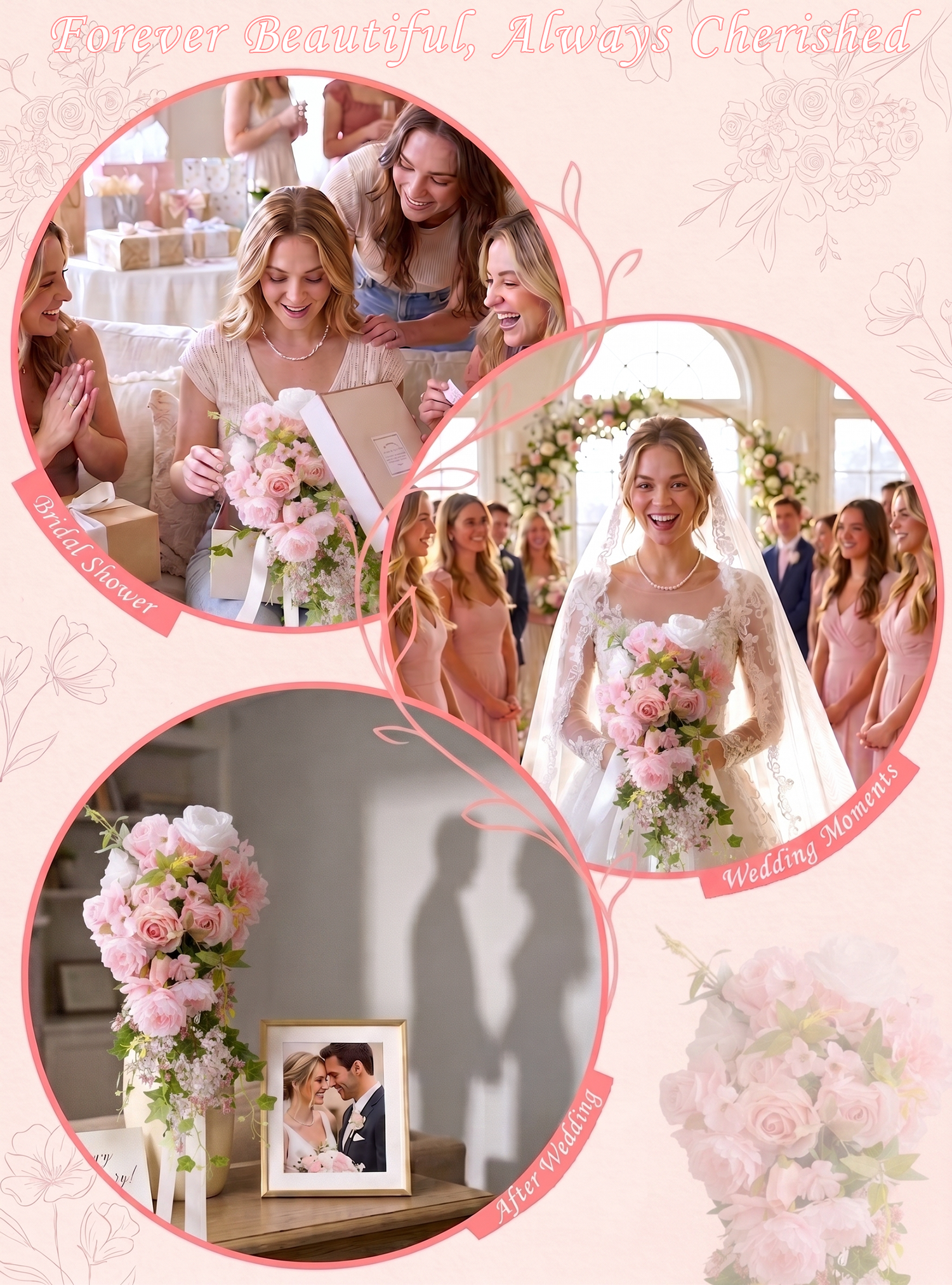 Cascade- Bridal Bouquet 13.7"x23.6&