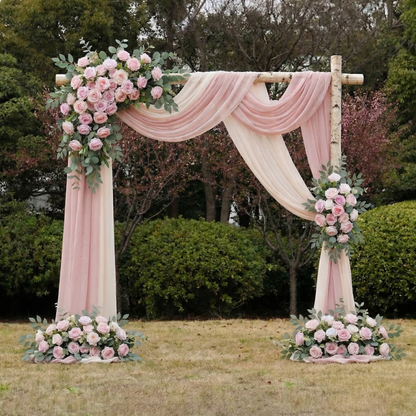 Dusty Blush Floral Arch Kit with Drapes for Garden Wedding Decoration+2 Ground Flowers