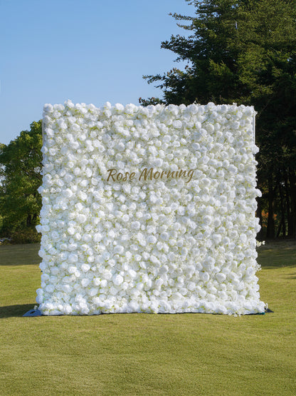 Breath：5D White Roses Fabric Artificial rolling up curtain flower wall