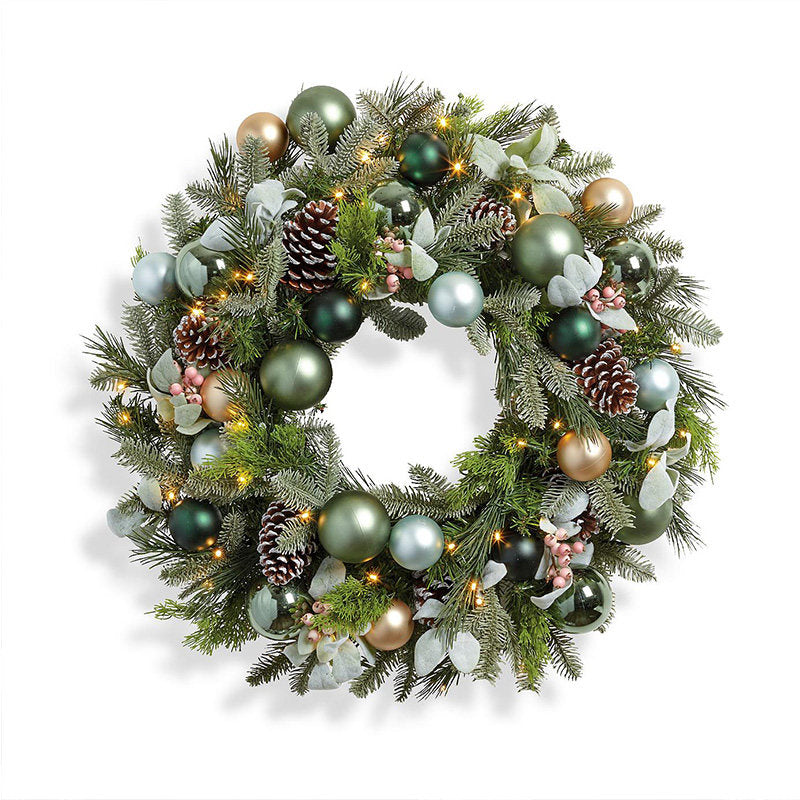 24-Inch Elegant Green Ornament Christmas Wreath with Soft Gold Accents