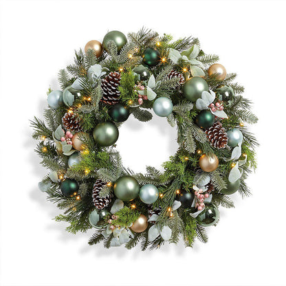 24-Inch Elegant Green Ornament Christmas Wreath with Soft Gold Accents