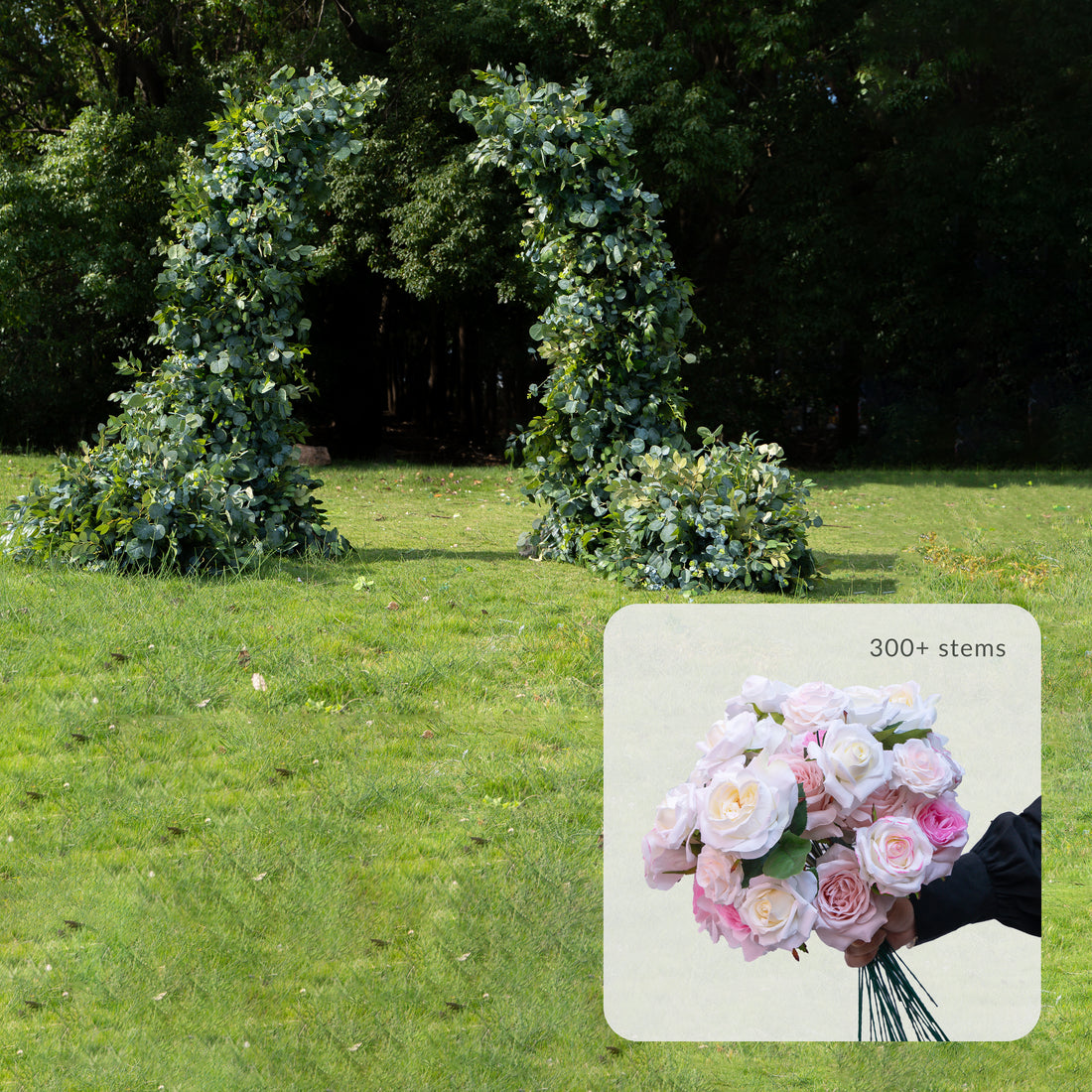 CA03：Wedding Party Background Floral Arch Decoration (Including Frame) + 2 Silk flower ground runners + 300 Loose Flowers