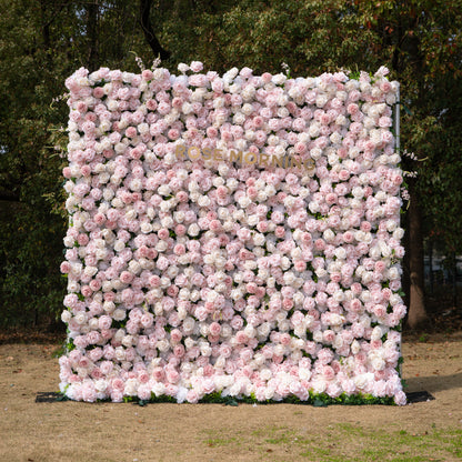 Caius: Luxury 5D Cream &amp; Blush Silk Floral Wall Roll-Up Fabric Backdrop for Dreamy Garden Weddings &amp; Bridal Showers