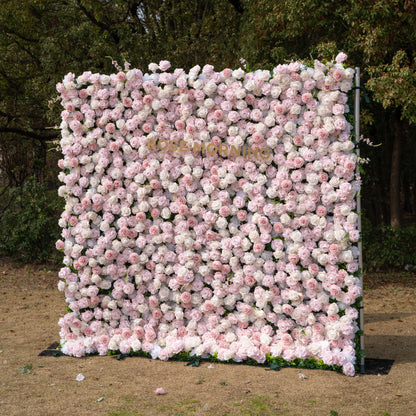 Caius: Luxury 5D Cream &amp; Blush Silk Floral Wall Roll-Up Fabric Backdrop for Dreamy Garden Weddings &amp; Bridal Showers