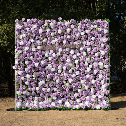 Calista: Luxury 3D Lilac &amp; Cream Silk Floral Wall Roll-Up Fabric Backdrop for Dreamy Weddings &amp; Bridal Showers