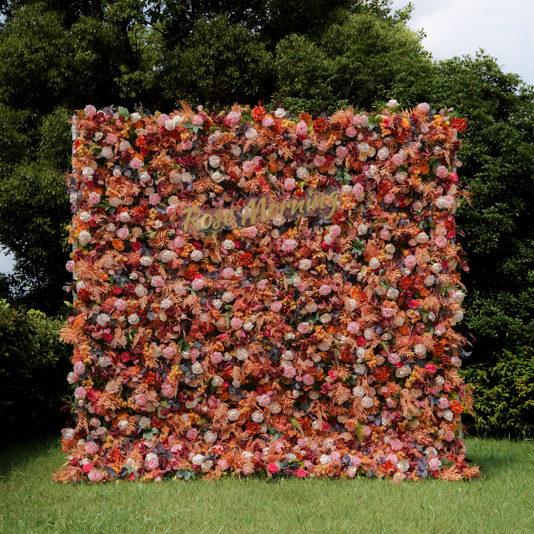 Rose Morning“The flower walls are made of artificial flowers in various colors, layered at different levels to create a lush, elegant and natural look. The exclusive zipper design and roll-up design make it easy to install and remove.”