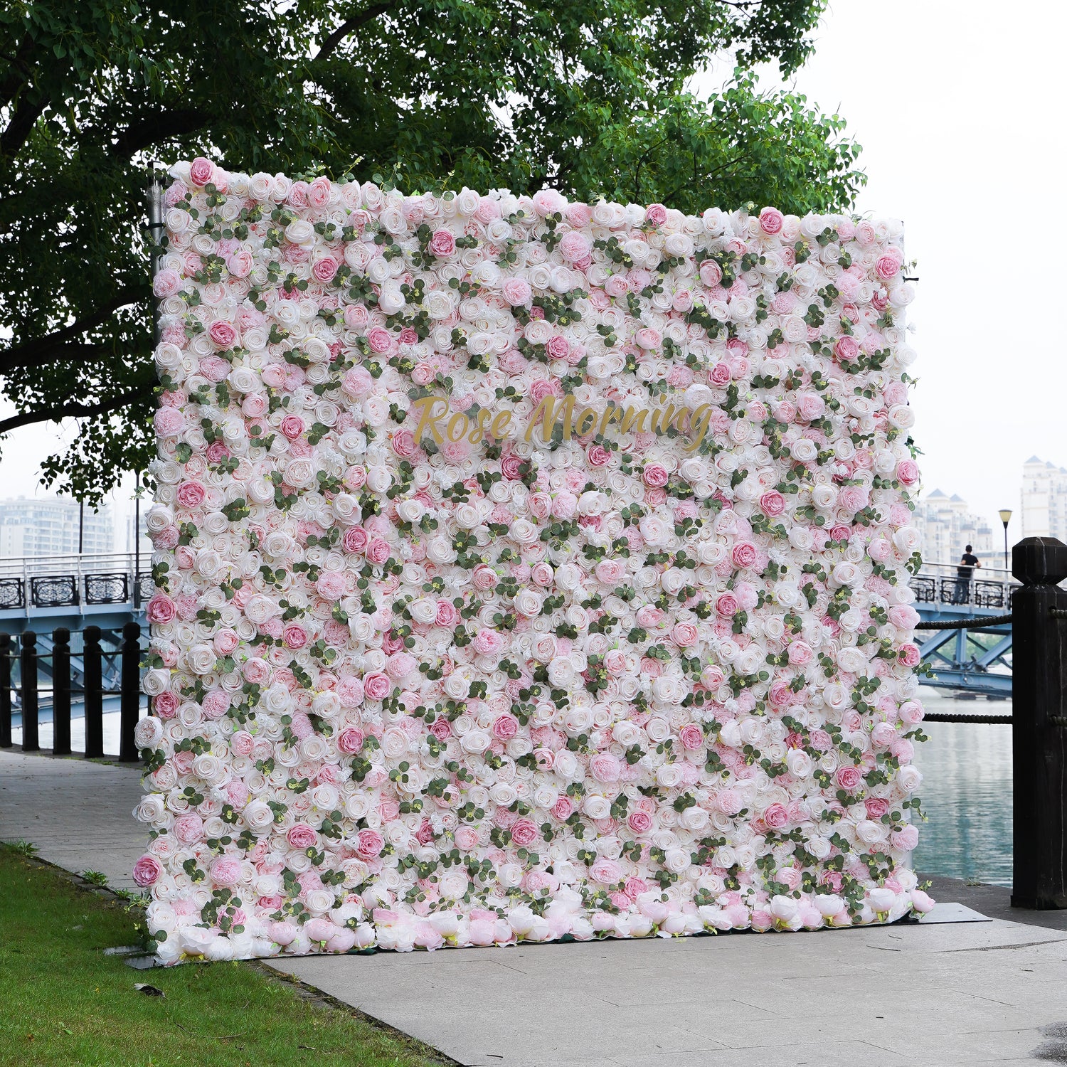 Cathy: 3D Artificial Rolling Up Fabric Curtain Wall R189 - 8ft*8ft Rose Morning