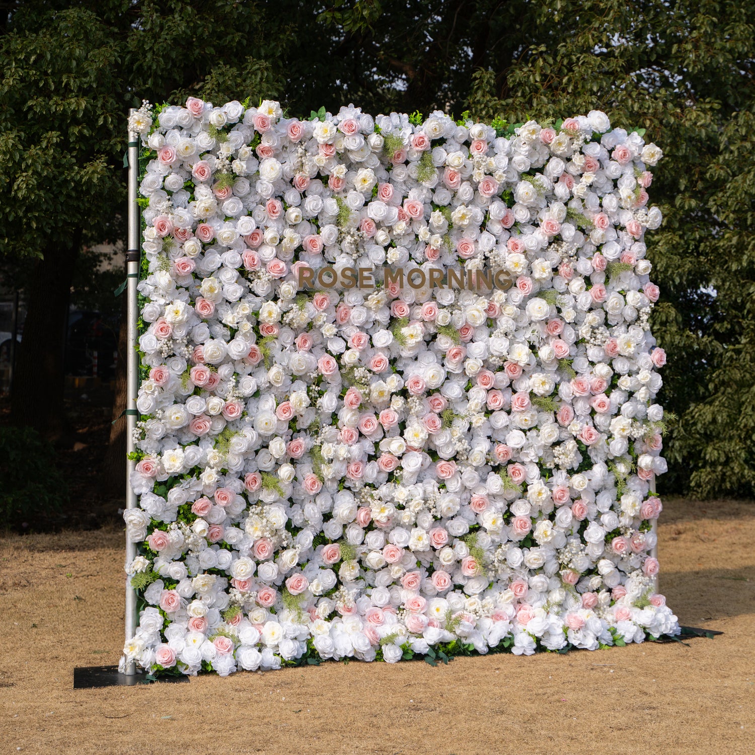 Céline: 3D Elegant White &amp; Blush Pink Silk Rose Flower Wall Roll-Up Fabric Backdrop for Luxury Weddings &amp; Events