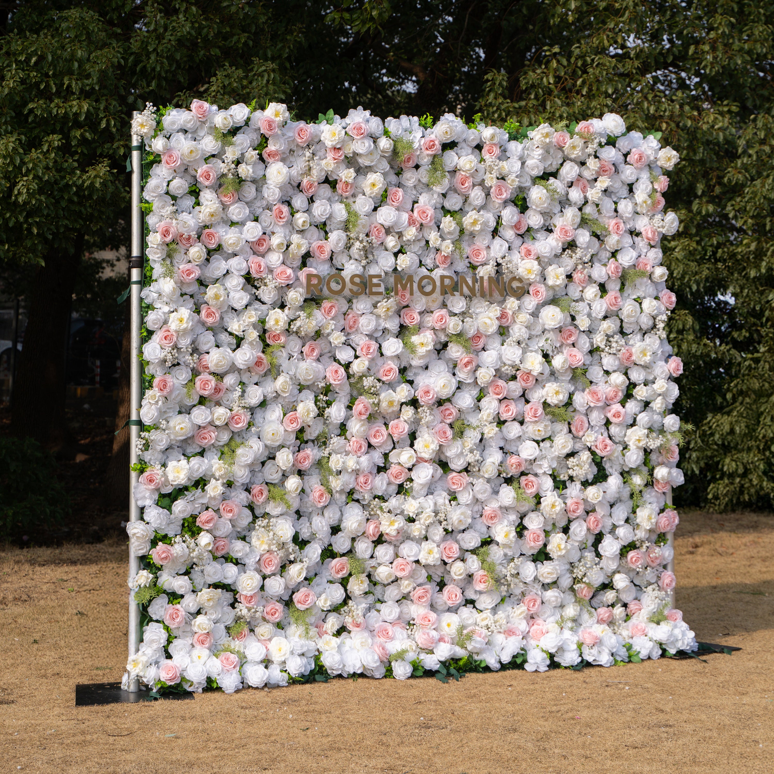 Céline: 3D Elegant White &amp; Blush Pink Silk Rose Flower Wall Roll-Up Fabric Backdrop for Luxury Weddings &amp; Events(In Us Stock &amp; Shipping 5-7 Days)