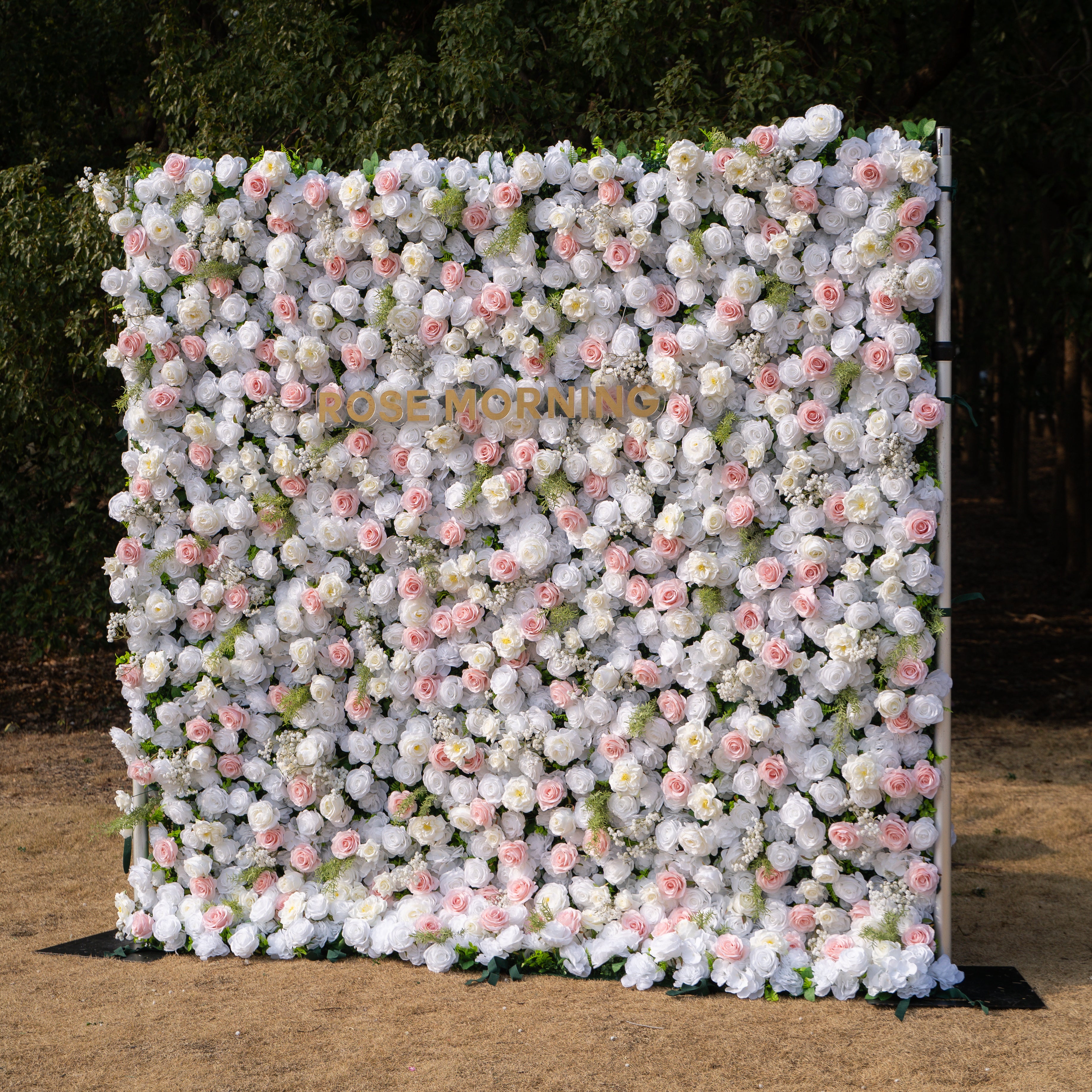 Céline: 3D Elegant White &amp; Blush Pink Silk Rose Flower Wall Roll-Up Fabric Backdrop for Luxury Weddings &amp; Events