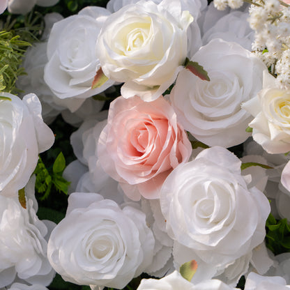 Céline: 3D Elegant White &amp; Blush Pink Silk Rose Flower Wall Roll-Up Fabric Backdrop for Luxury Weddings &amp; Events