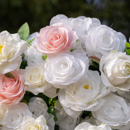 Céline: 3D Elegant White &amp; Blush Pink Silk Rose Flower Wall Roll-Up Fabric Backdrop for Luxury Weddings &amp; Events