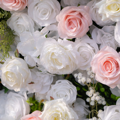 Céline: 3D Elegant White &amp; Blush Pink Silk Rose Flower Wall Roll-Up Fabric Backdrop for Luxury Weddings &amp; Events