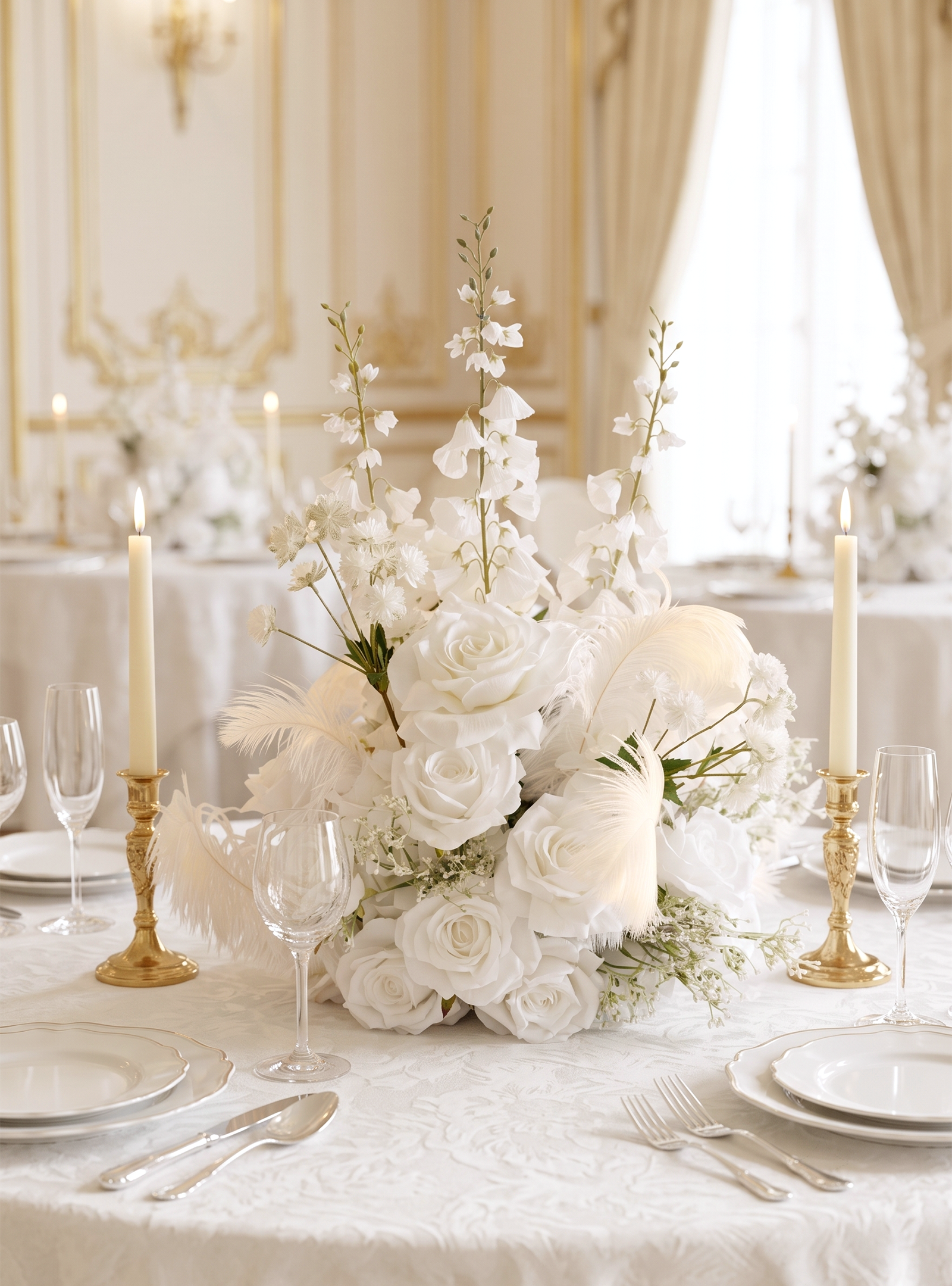 Florielle：White Artificial Rose Arrangements, Wedding Aisle &amp; Table Decor Realistic Silk Flowers with Stable Base,Reusable,Ideal for Indoor Outdoor Ceremonies,Parties &amp; Table Centerpieces