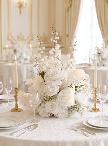 Florielle：White Artificial Rose Arrangements, Wedding Aisle &amp; Table Decor Realistic Silk Flowers with Stable Base,Reusable,Ideal for Indoor Outdoor Ceremonies,Parties &amp; Table Centerpieces