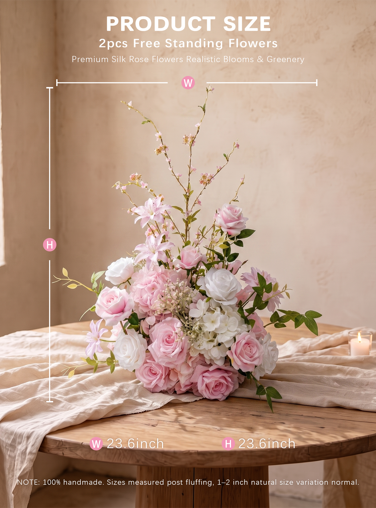 Veloura：Pink Artificial Rose Arrangements, Wedding Aisle &amp; Table Decor Realistic Silk Flowers with Stable Base,Reusable,Ideal for Indoor Outdoor Ceremonies,Parties &amp; Table Centerpieces