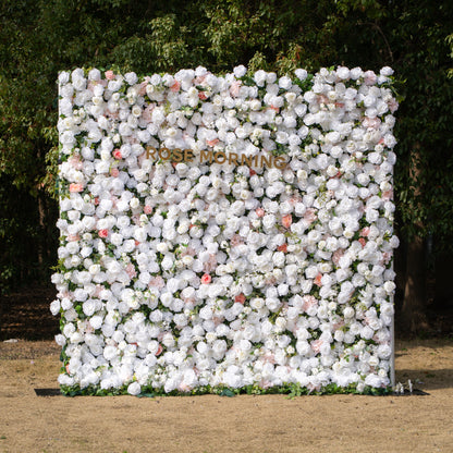 Colette: 5D Ivory &amp; Peach Silk Floral Wall Roll-Up Fabric Backdrop for Dreamy Bridal Showers &amp; Weddings