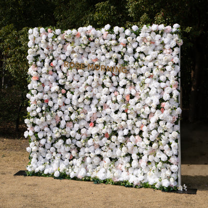 Colette: 5D Ivory &amp; Peach Silk Floral Wall Roll-Up Fabric Backdrop for Dreamy Bridal Showers &amp; Weddings