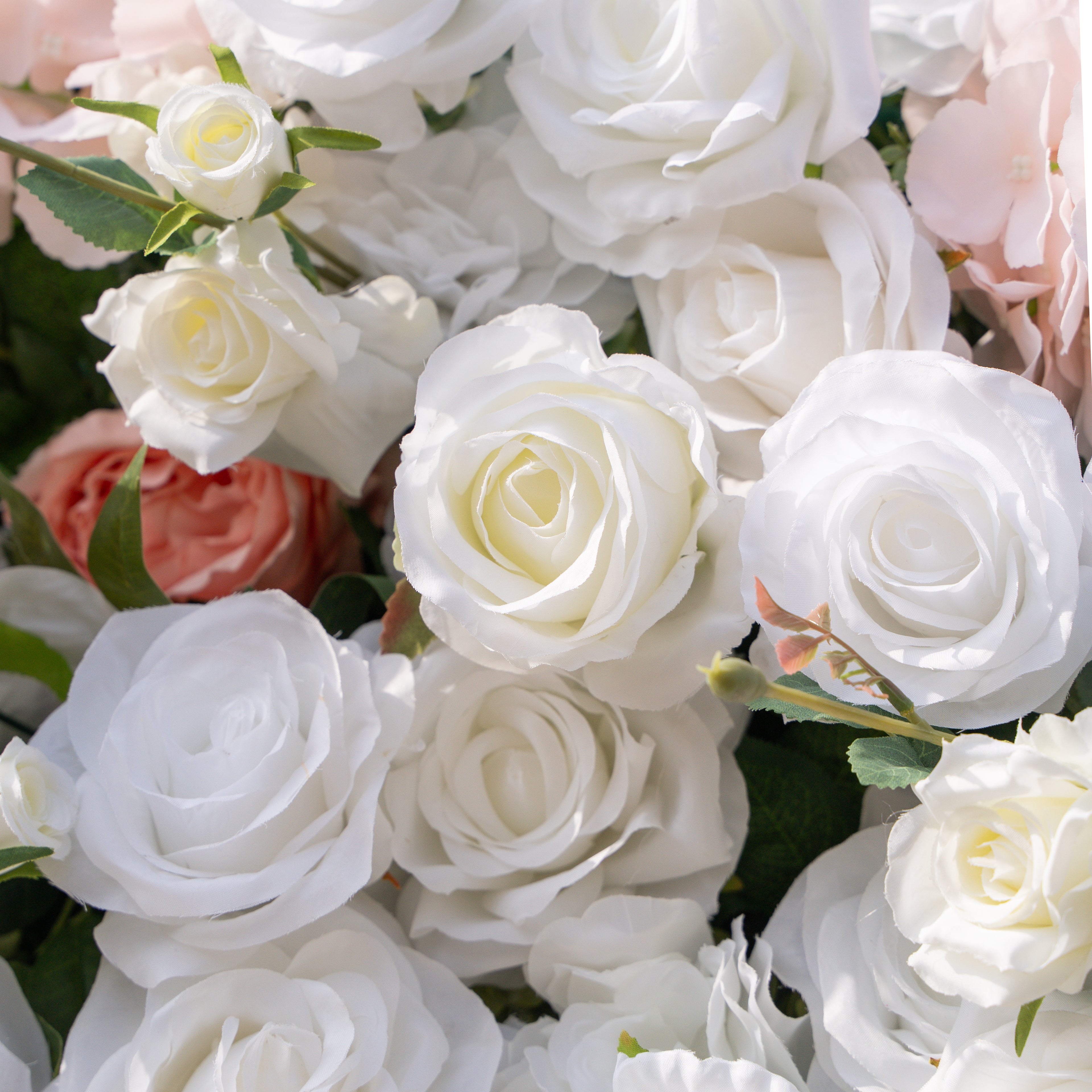 Colette: 5D Ivory &amp; Peach Silk Floral Wall Roll-Up Fabric Backdrop for Dreamy Bridal Showers &amp; Weddings