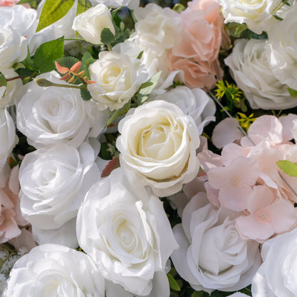 Colette: 5D Ivory &amp; Peach Silk Floral Wall Roll-Up Fabric Backdrop for Dreamy Bridal Showers &amp; Weddings