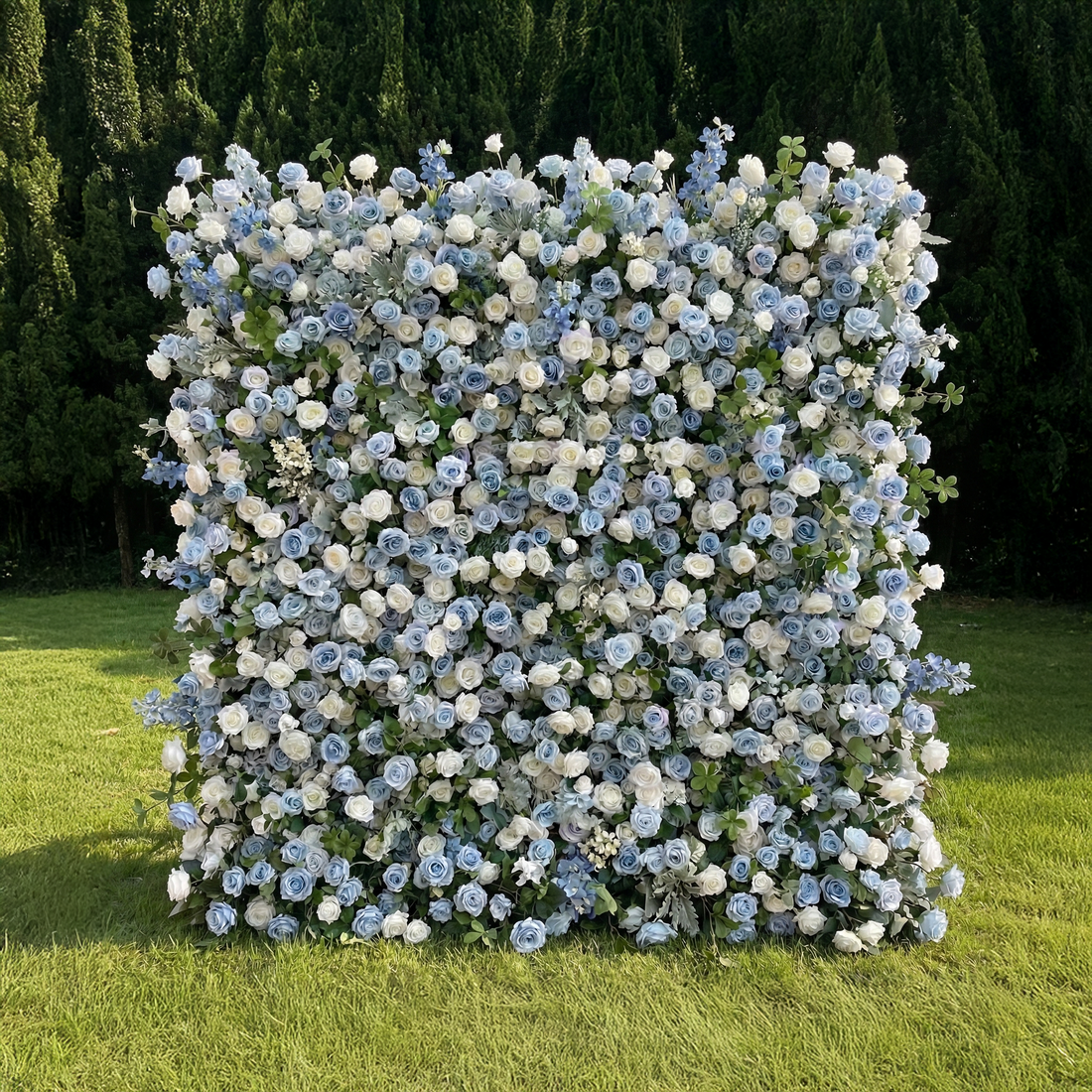 Corin: Luxury 5D Serene Blue &amp; Cream Silk Floral Wall Roll-Up Fabric Backdrop for Seaside Weddings &amp; Events