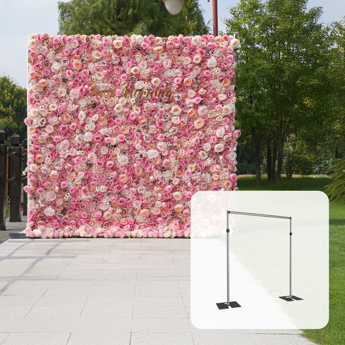 CP Barbie: One Fabric Backdrop Artificial rolling up flower wall+ 1 Flower Wall Stand