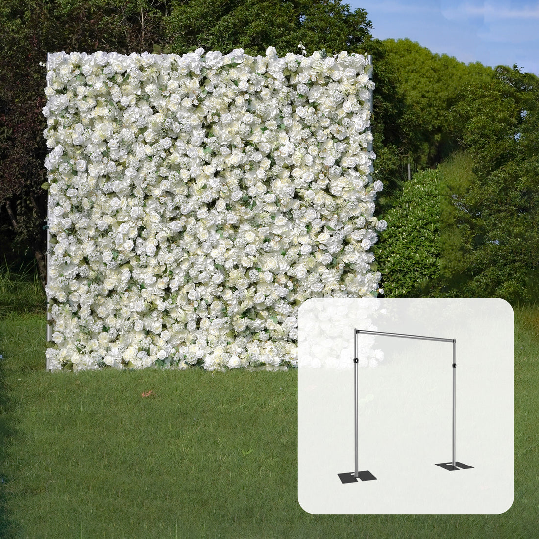 CP Aria: One Fabric Backdrop Artificial rolling up flower wall+ 1 Flower Wall Stand