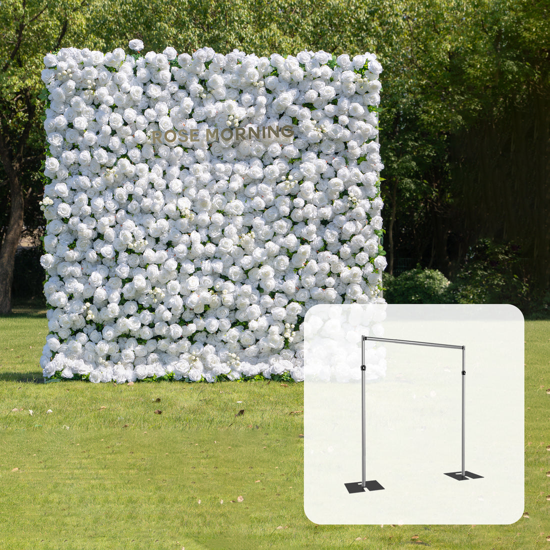 CP Shy: One Fabric Backdrop Artificial rolling up flower wall+ 1 Flower Wall Stand