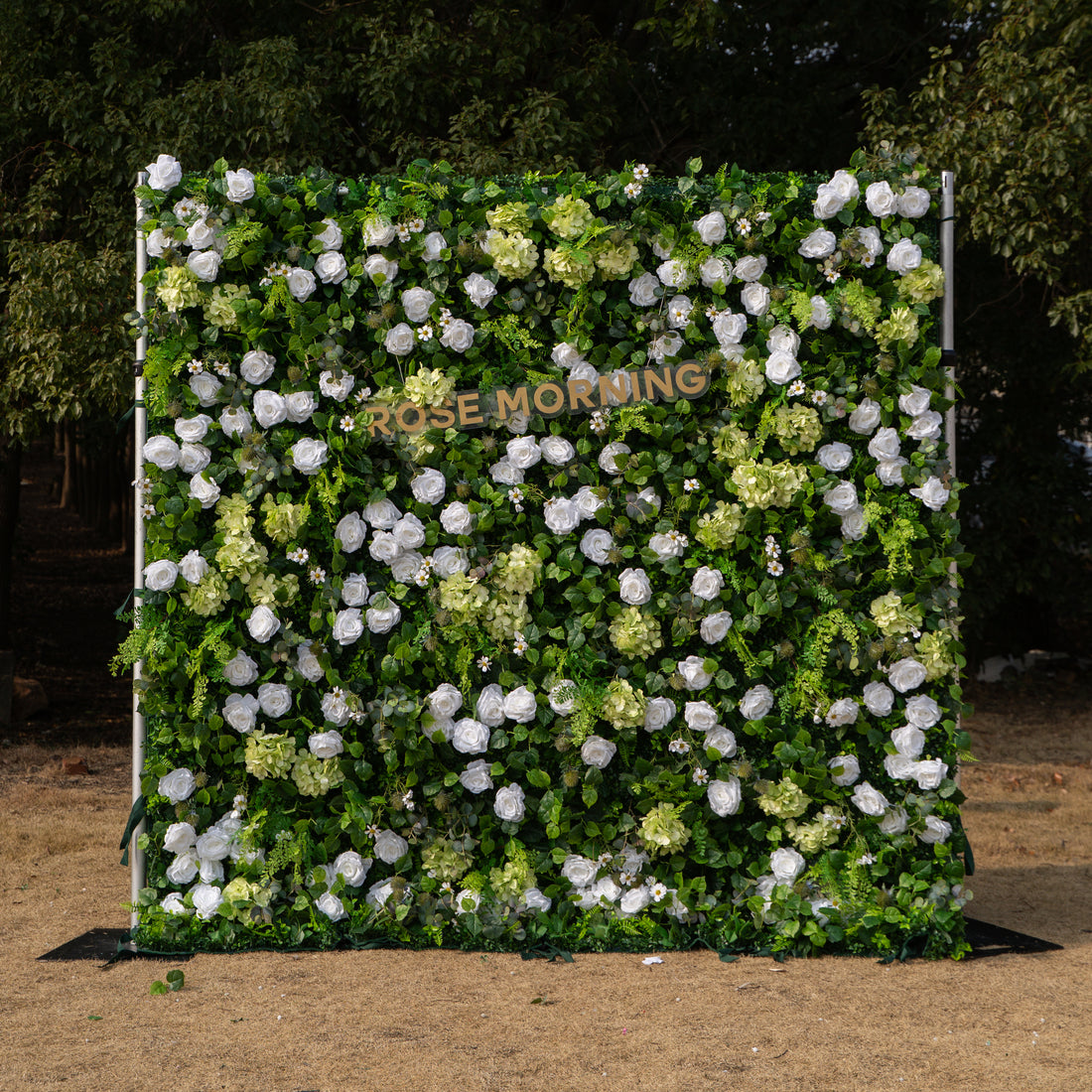 Cressida: 3D Elegant White Silk Rose &amp; Greenery Foliage Wall Roll-Up Fabric Backdrop for Luxury Weddings, Parties &amp; Botanical Decor