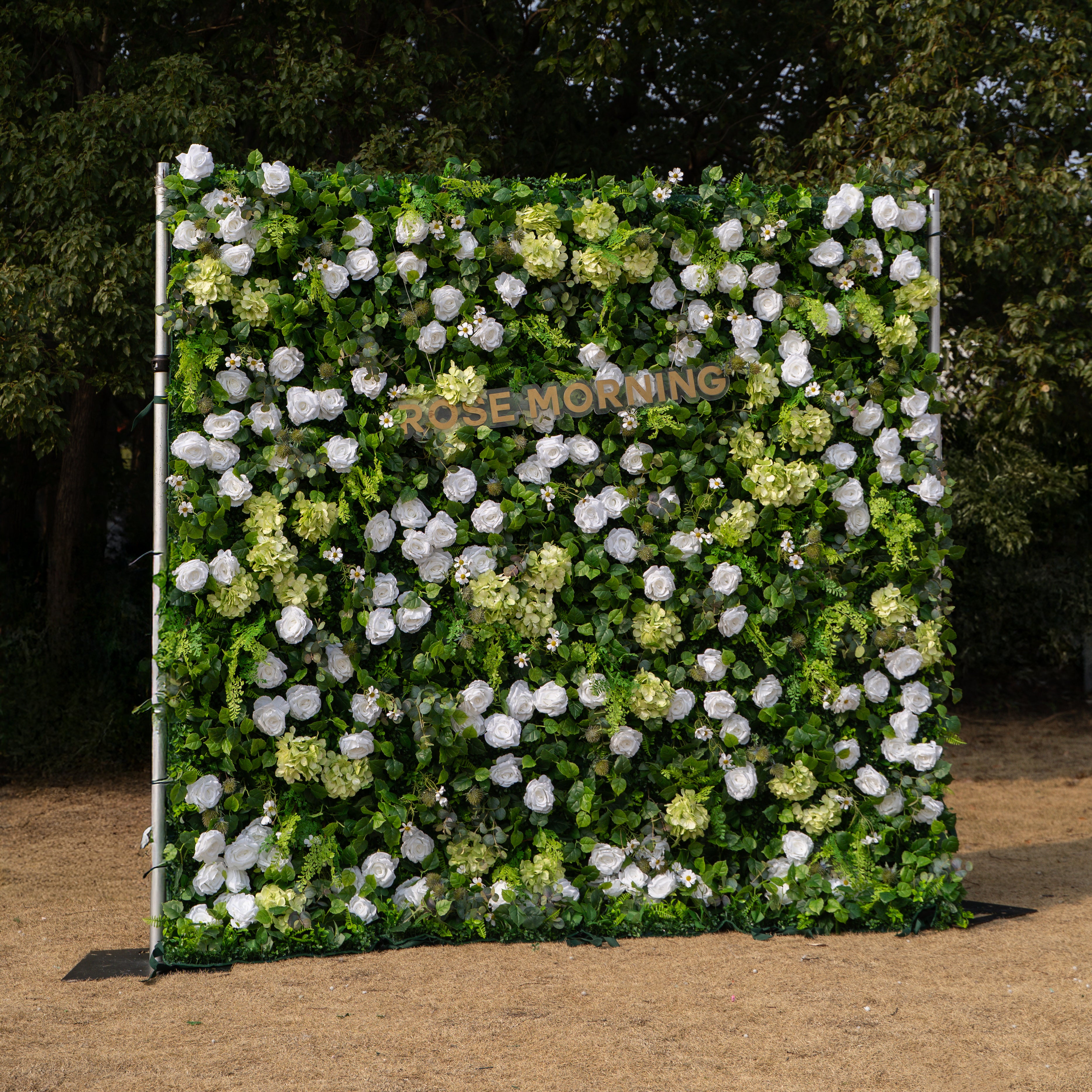 Cressida: 3D Elegant White Silk Rose &amp; Greenery Foliage Wall Roll-Up Fabric Backdrop for Luxury Weddings, Parties &amp; Botanical Decor
