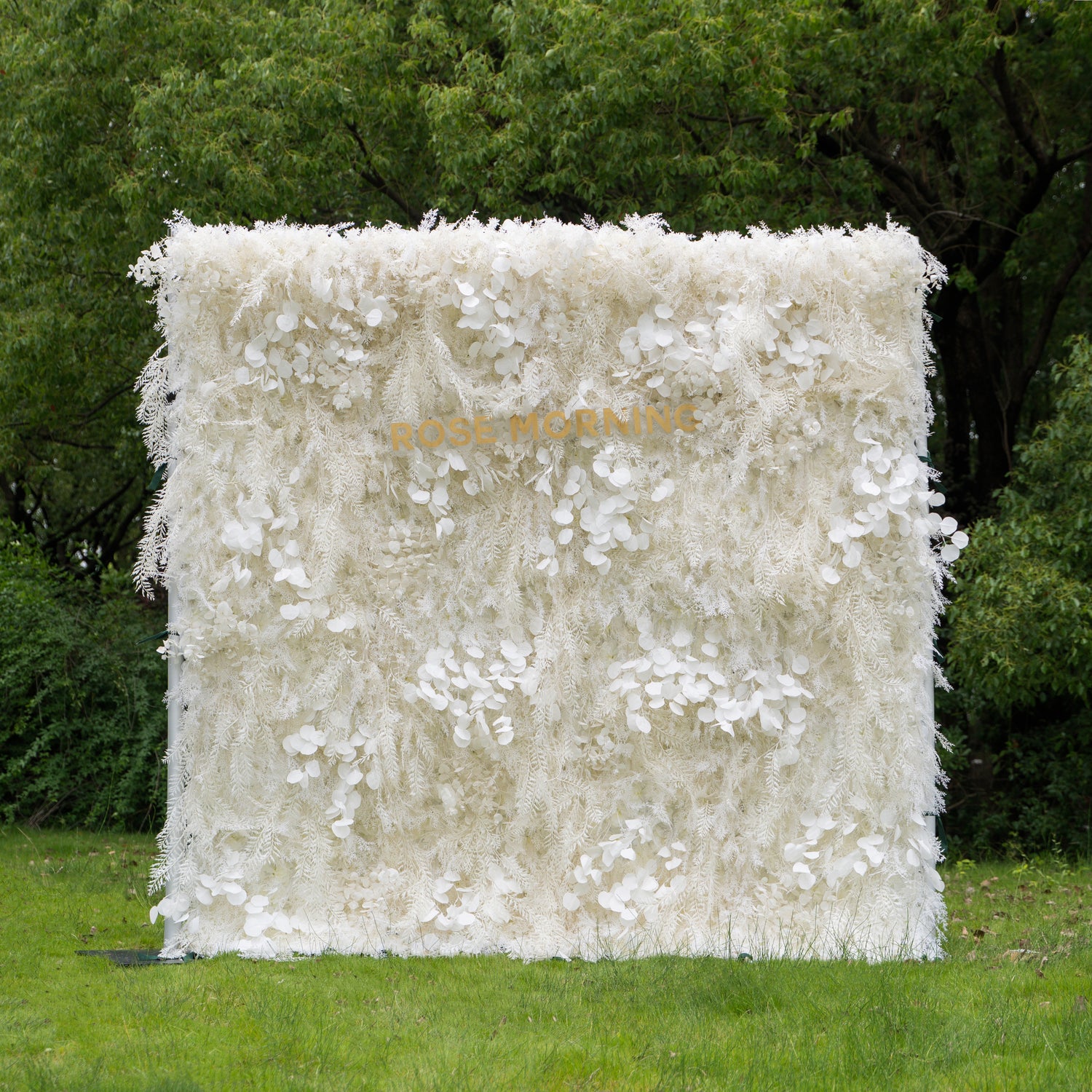Dream 2025：5D White Fabric Artificial rolling up curtain flower wall