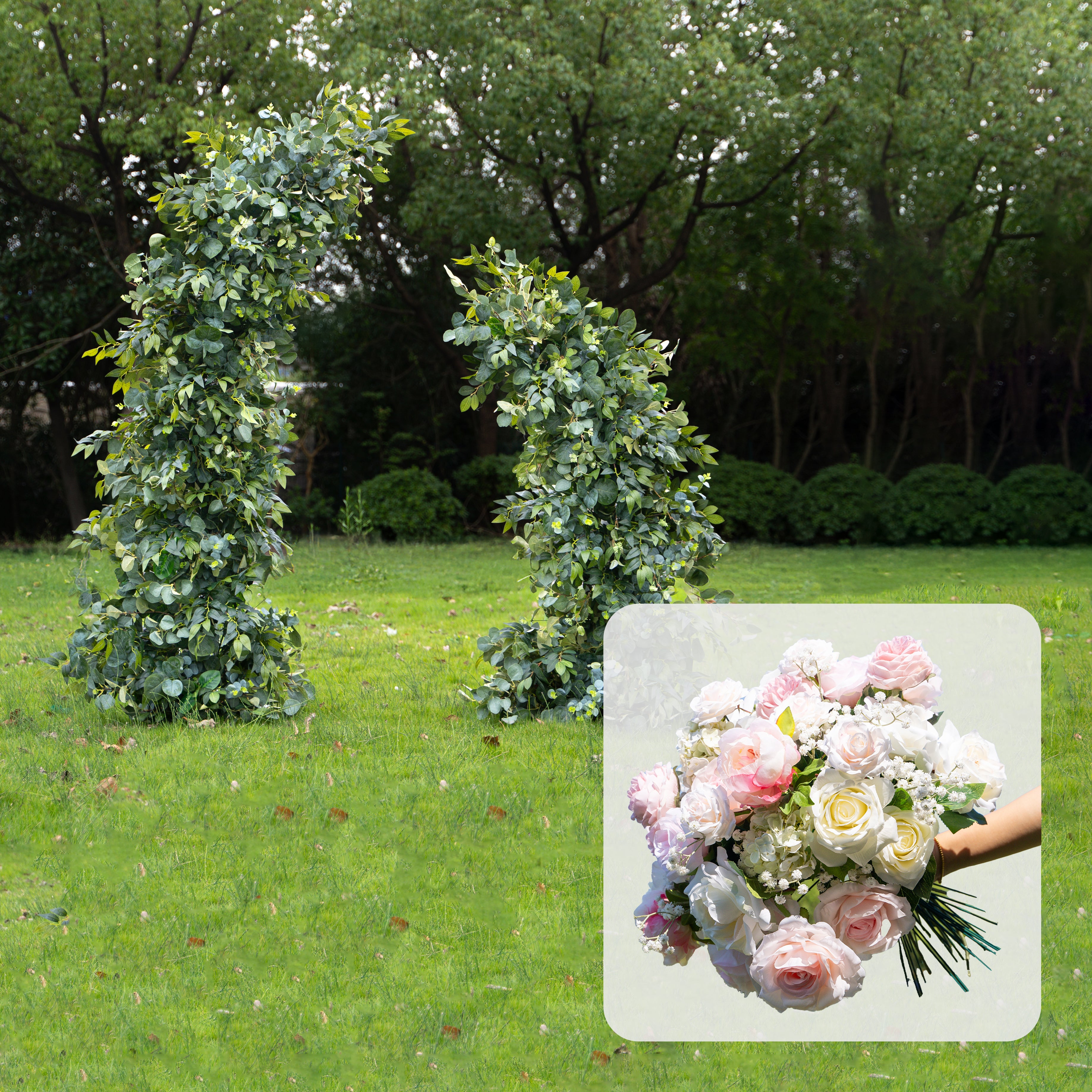 CP LA03: One Backdrop Artificial flower arch+100 Loose Flowers   (Pink)